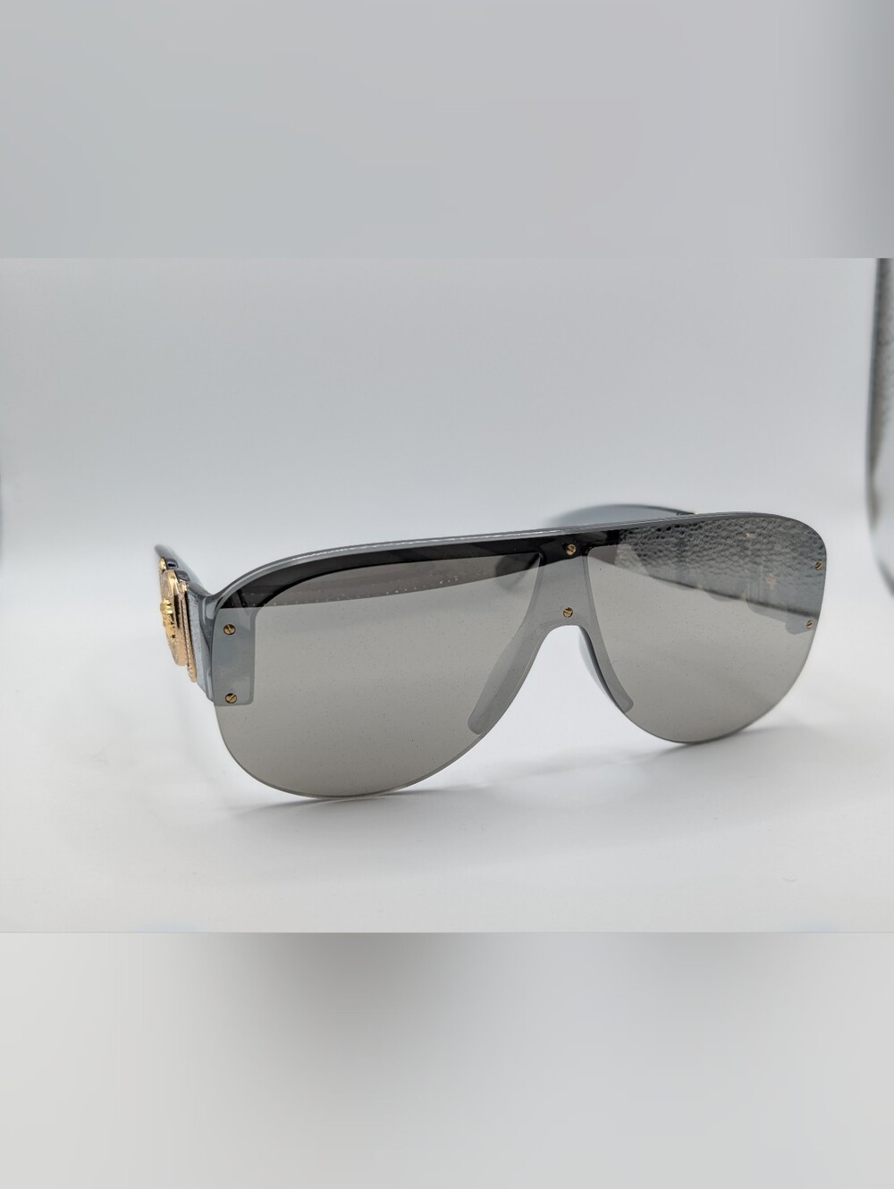 NWT Versace VE4391 311/6G Shield Sunglasses Grey Silver Mirror Box & Case